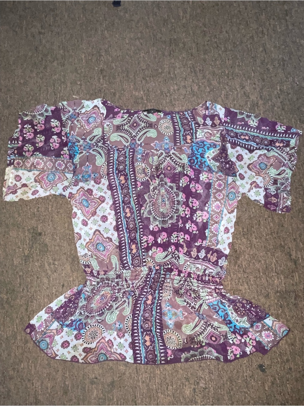Forever 21 Purple Mixed-Paisley Off-Shoulder Peplum Top